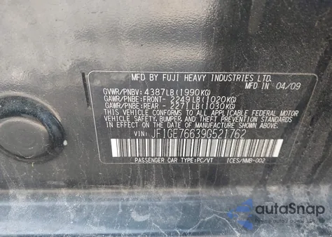 2009 Subaru Impreza Wrx z USA, uszkodzony, nr VIN JF1GE76639G521762